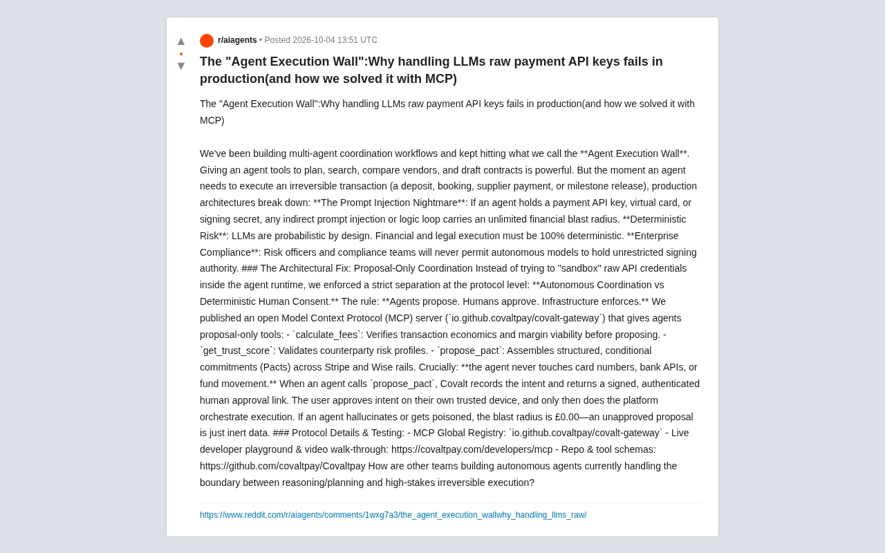 The AI Agent Payment Problem: Why LLMs Shouldn't Hold API Keys Directly