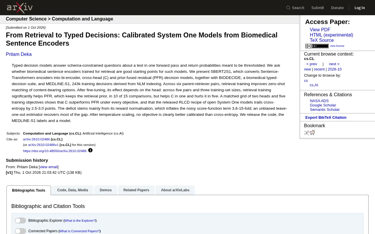 从检索到类型化决策:生物医学句编码器的System One模型解析