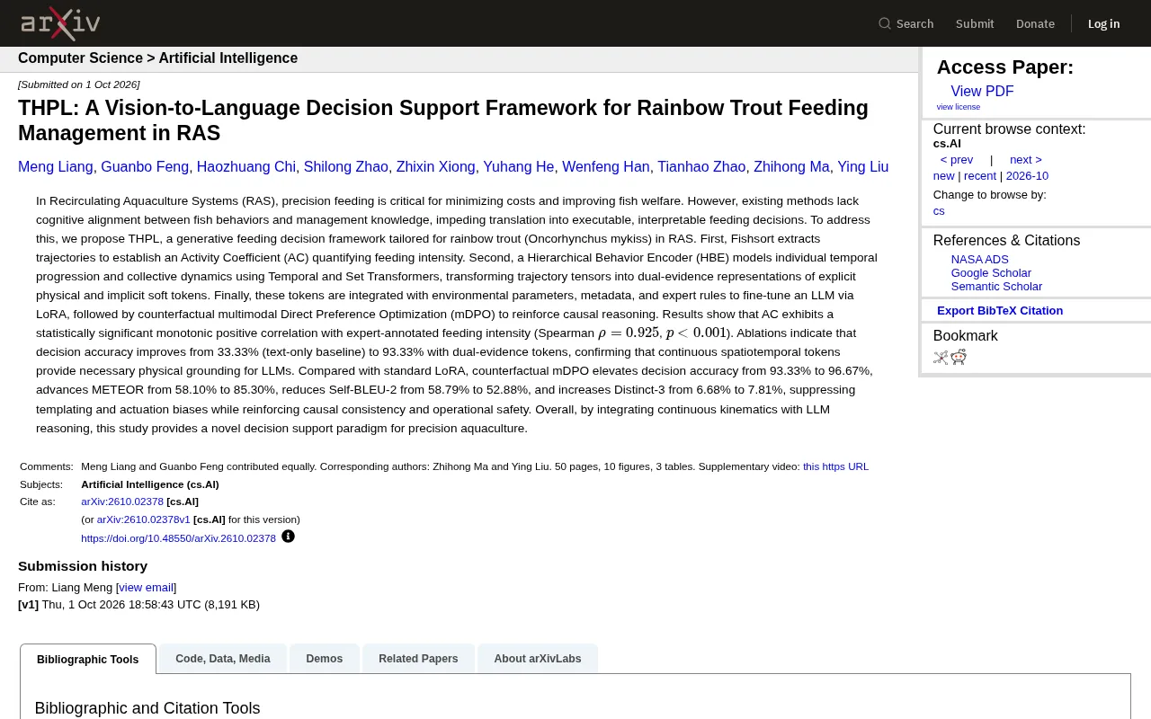 The THPL Framework: Driving Precision Feeding Decisions for Rainbow Trout with Vision-Language Models