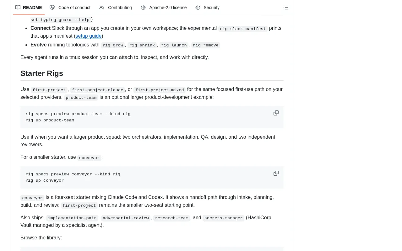 github source: mvschwarz/openrig: Build your own network of agents from Claude Code, Codex and Pi: persistent teams