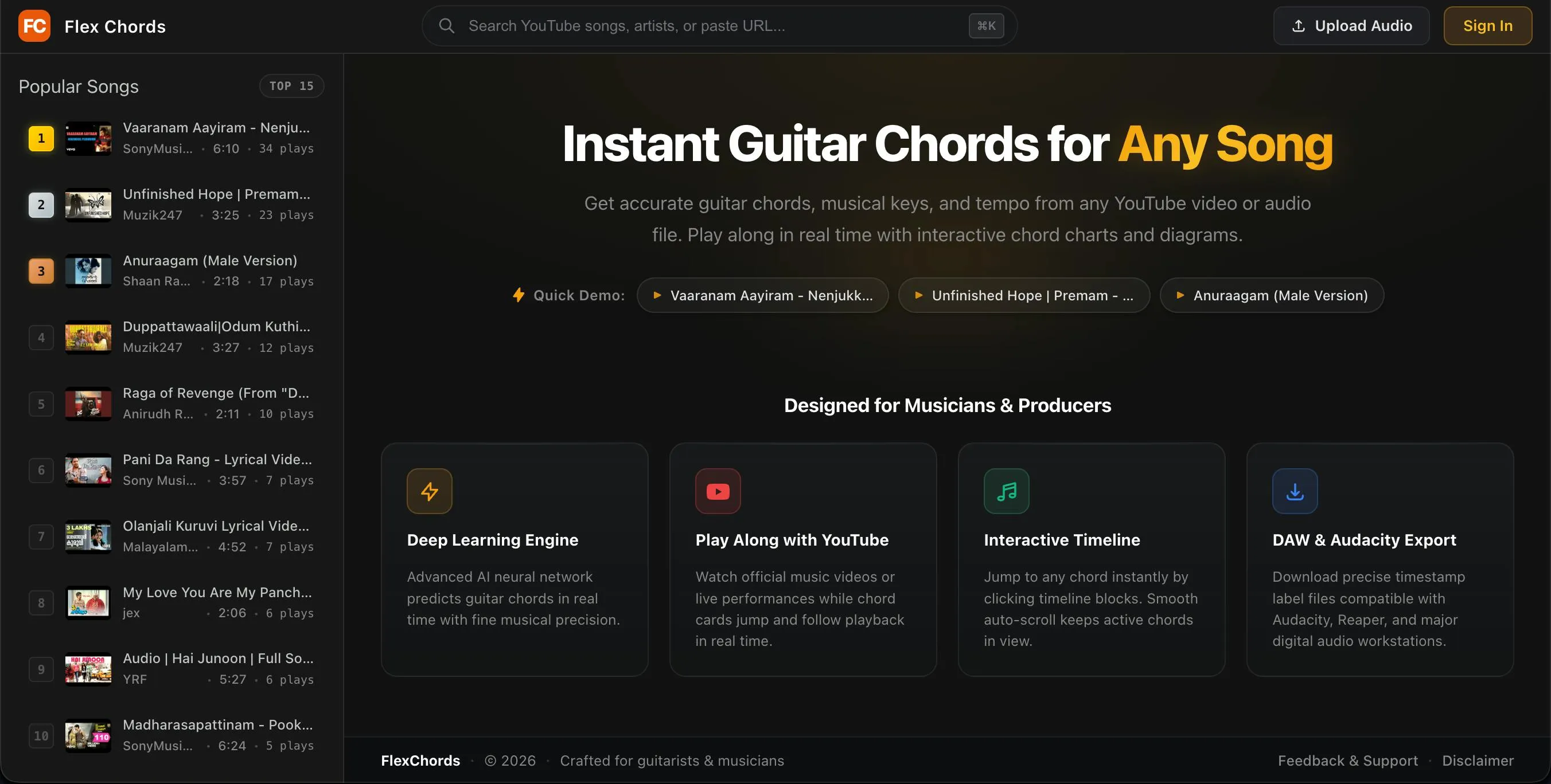FlexChords:AI把YouTube视频秒转吉他和弦谱