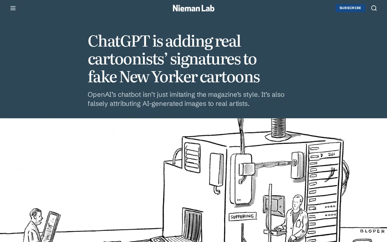 ChatGPT伪造《纽约客》漫画并盗用真实漫画家签名引争议