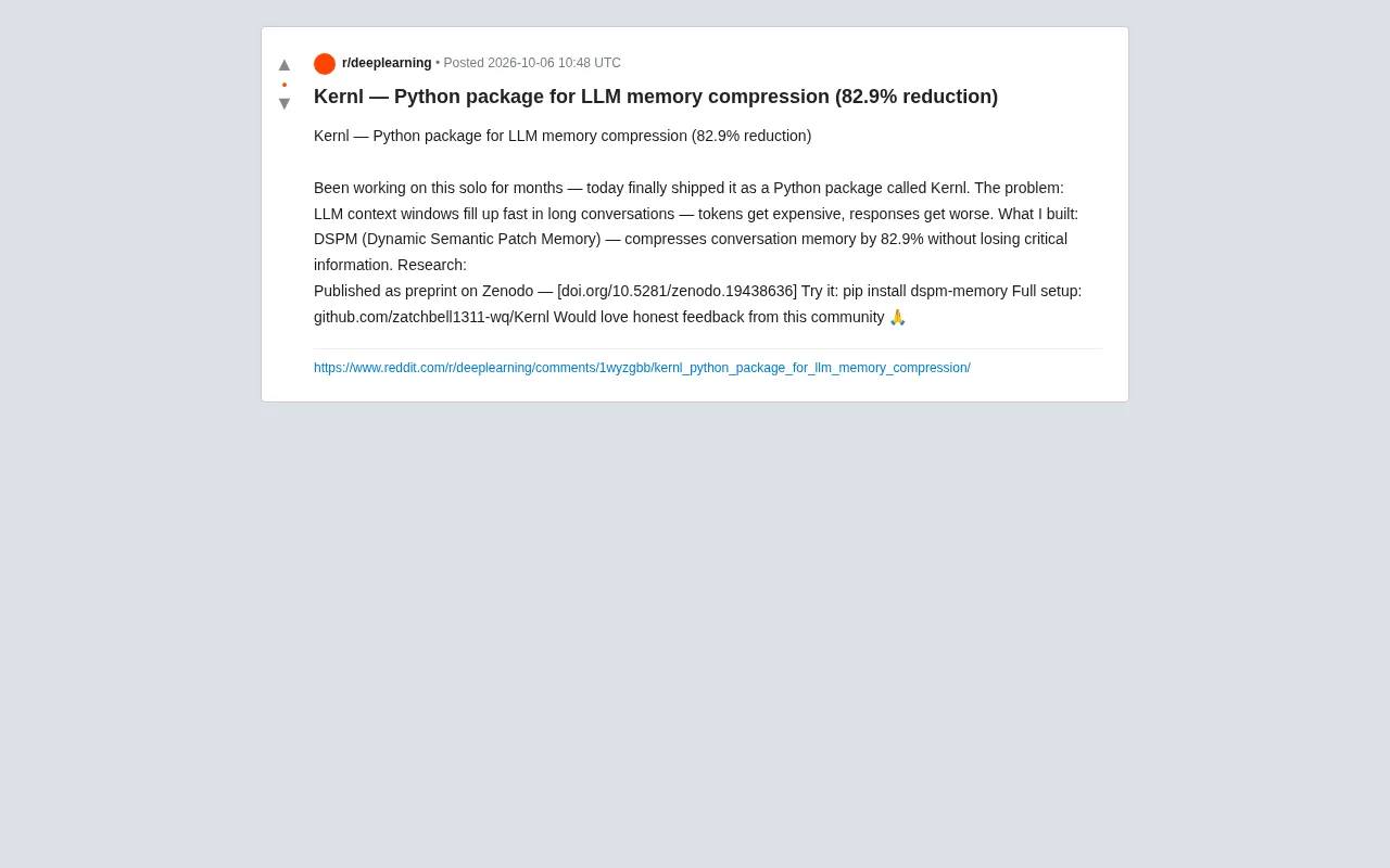 Kernl:压缩LLM对话记忆82.9%的开源Python库
