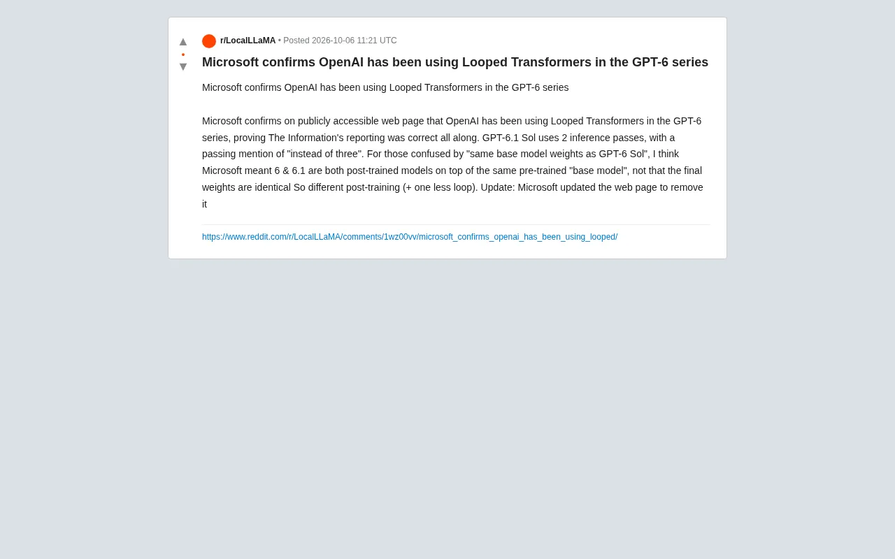 Microsoft Apparently Confirmed OpenAI GPT-6 Uses Looped Transformer Architecture
