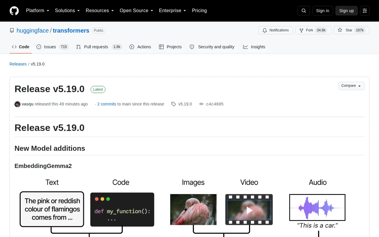 Transformers v5.19.0 Released: EmbeddingGemma 2 Multimodal Embeddings and Breaking MoE Changes