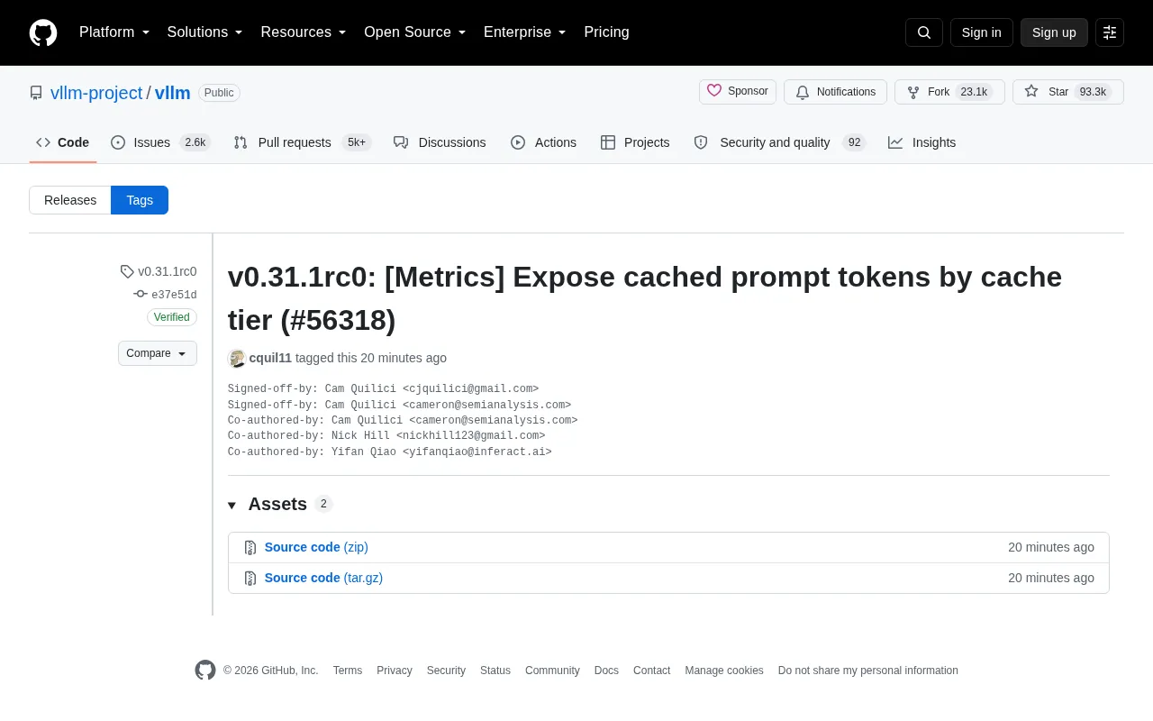 vLLM v0.31.1rc0 Released: Exposing Cached Prompt Token Metrics by Cache Tier