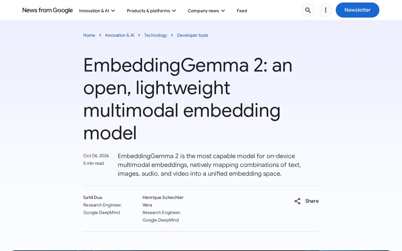EmbeddingGemma 2发布:端侧多模态嵌入模型新标杆