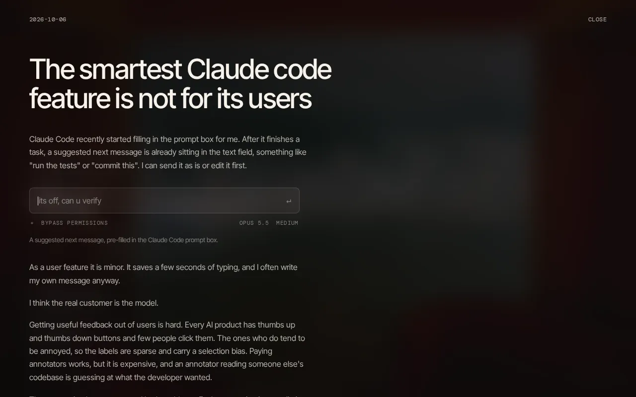 Claude Code's Suggested Messages: The Real User Might Be the Model Itself