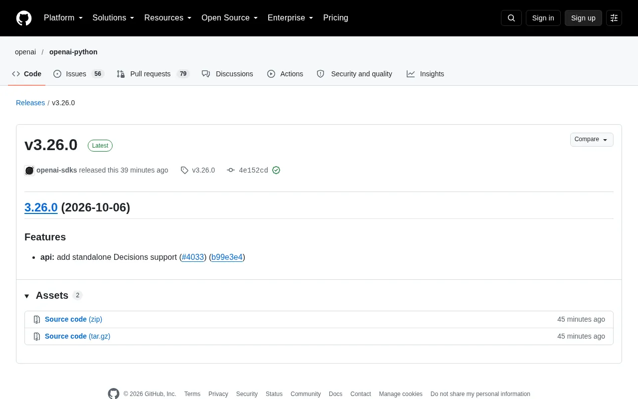 OpenAI SDK v3.26.0 Released: Standalone Decisions Support Added