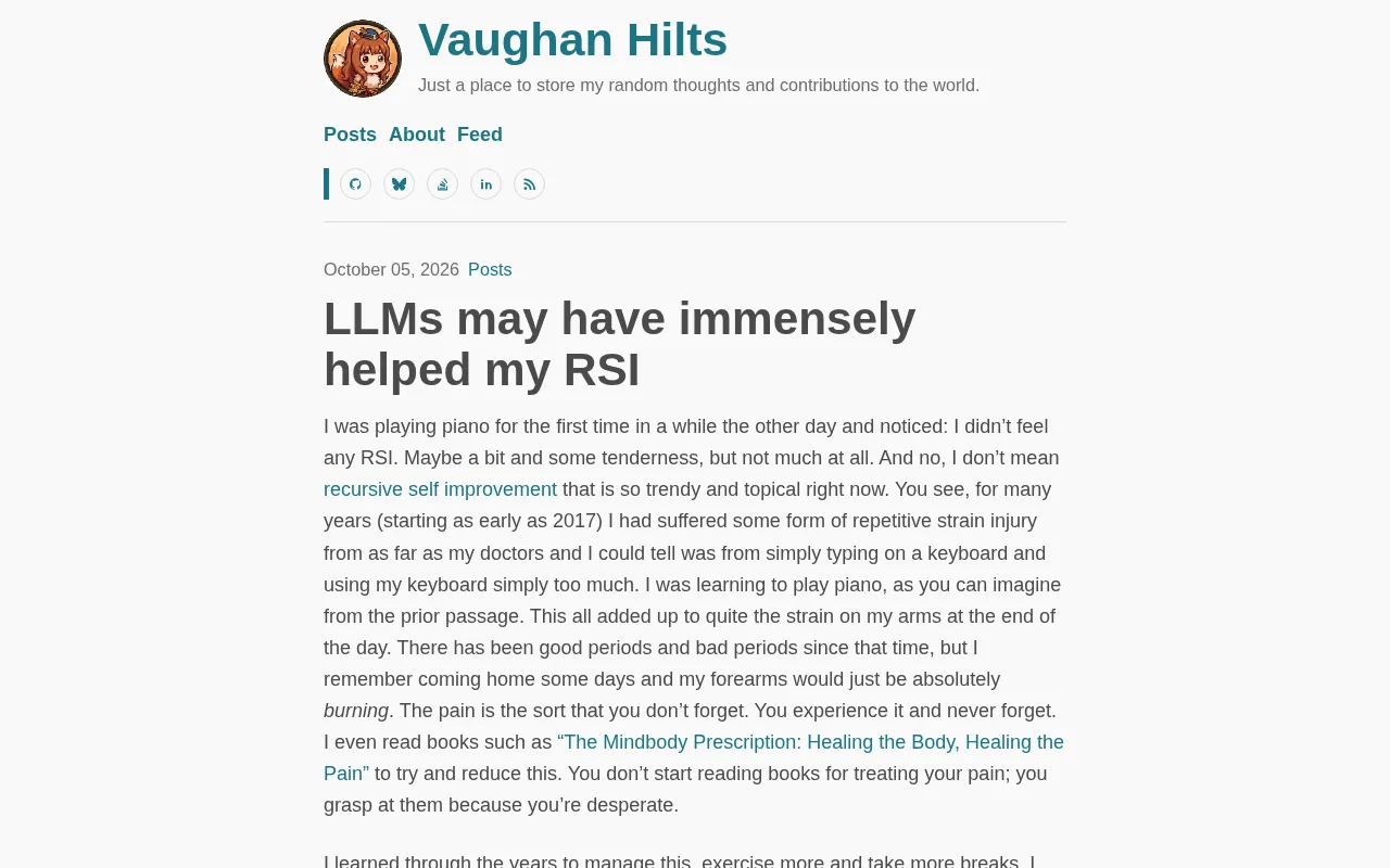 How LLMs May Help Relieve Programmer RSI: One Developer's Real-World Observation