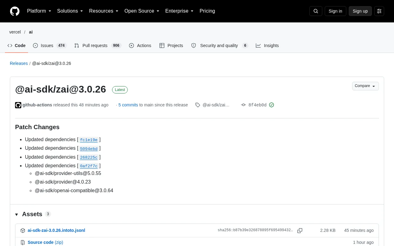 @ai-sdk/zai@3.0.26 release page