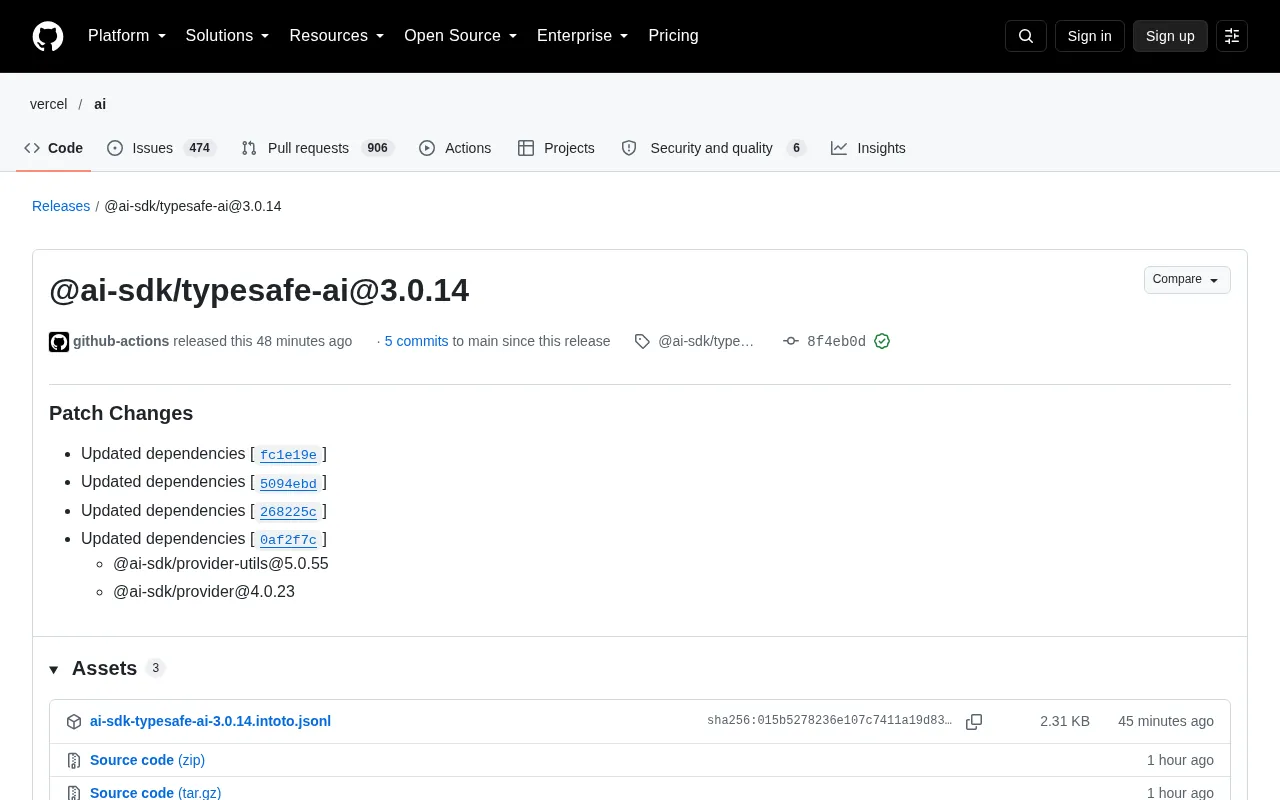 @ai-sdk/typesafe-ai 3.0.14 Release Notes: Dependency Update Patch