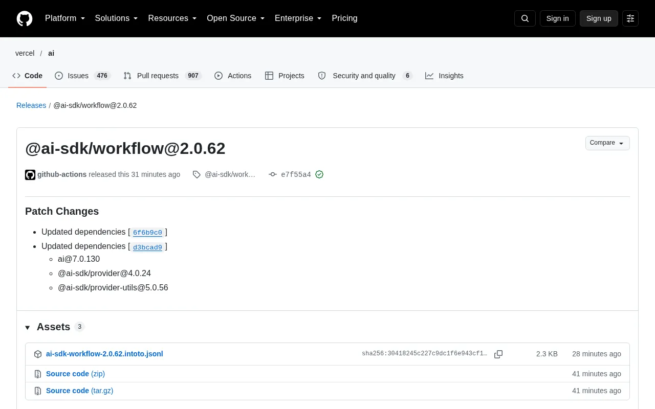 @ai-sdk/workflow 2.0.62 Released: A Deep Dive into This Dependency-Driven Patch Update