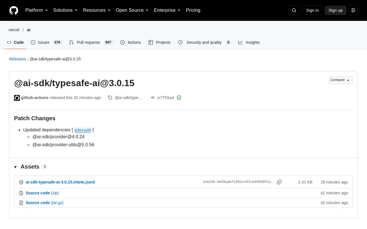 @ai-sdk/typesafe-ai 3.0.15 发布:依赖更新补丁说明