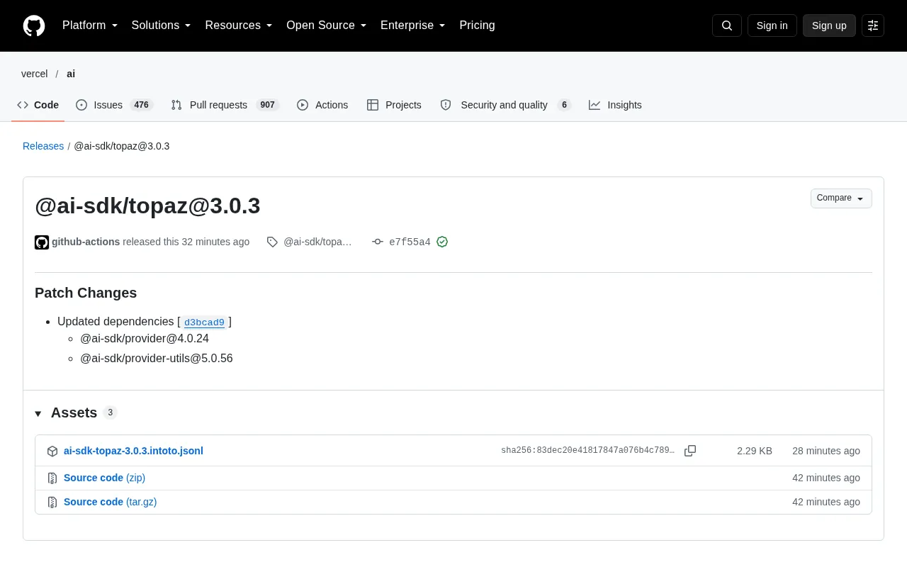 @ai-sdk/topaz 3.0.3 Released: A Deep Dive into This Dependency-Update Patch