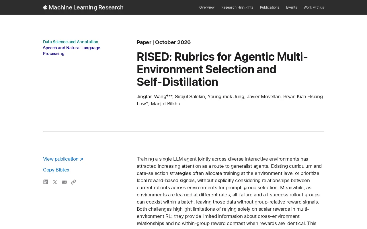 RISED: Rubrics for Agentic Multi-Environment Selection and Self-Distillation