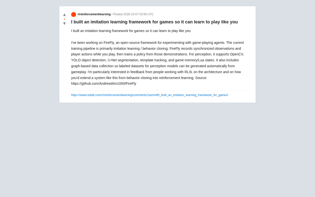 FireFly: An Open-Source Imitation Learning Framework That Teaches Game AI to Play Like You