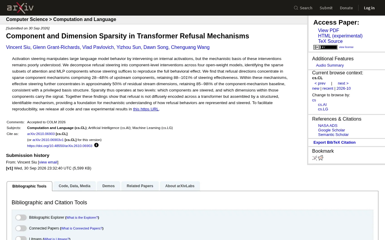 Component and Dimension Sparsity in Transformer Refusal Mechanisms