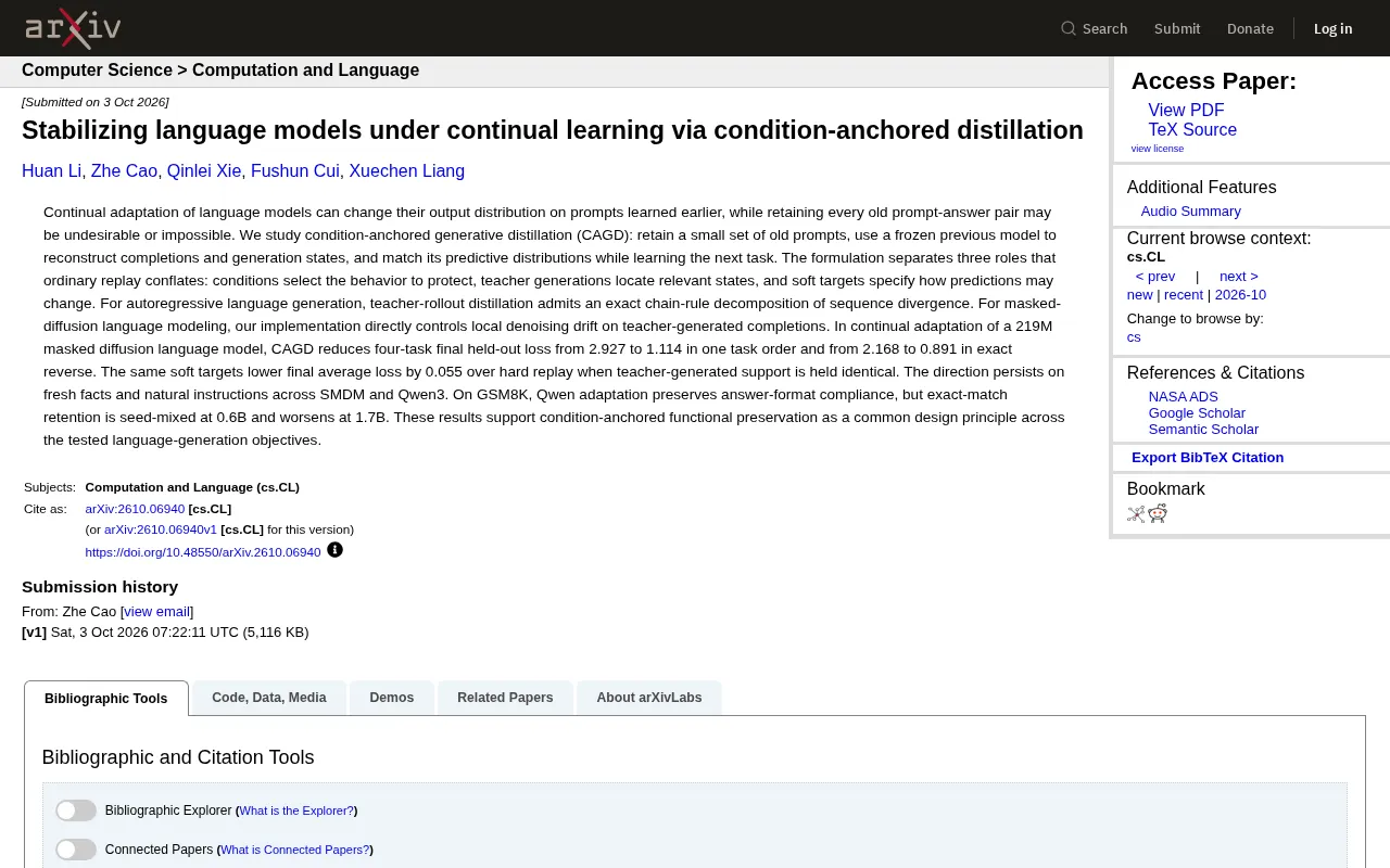 Condition-Anchored Generative Distillation (CAGD): Tackling Catastrophic Forgetting in Continual Learning for Language Models