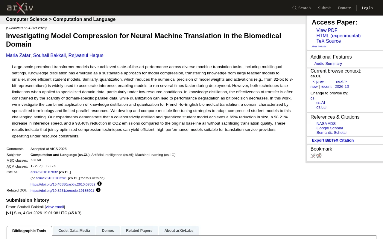 Biomedical Translation Model Compression: 69% Smaller, 98% Faster Inference