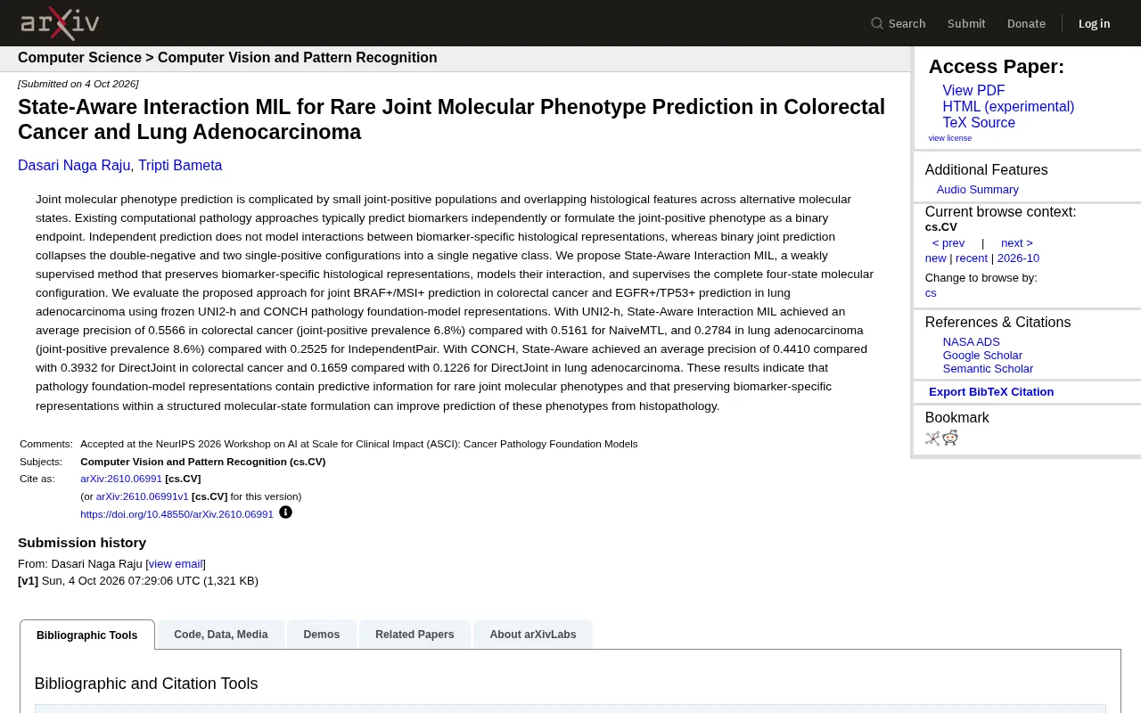 State-Aware Interaction MIL: Predicting Rare Co-occurring Molecular Phenotypes from Pathology Slides