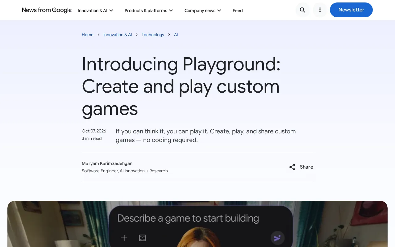 Playground: A New Platform for Creating and Playing Custom Games with AI