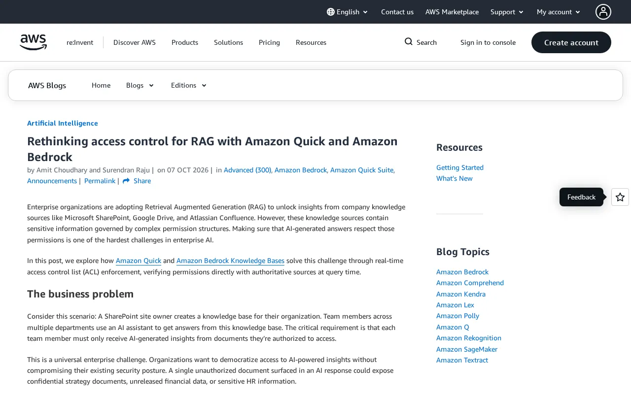 A New Approach to RAG Access Control: How Amazon Quick and Bedrock Protect Enterprise Data Permissions