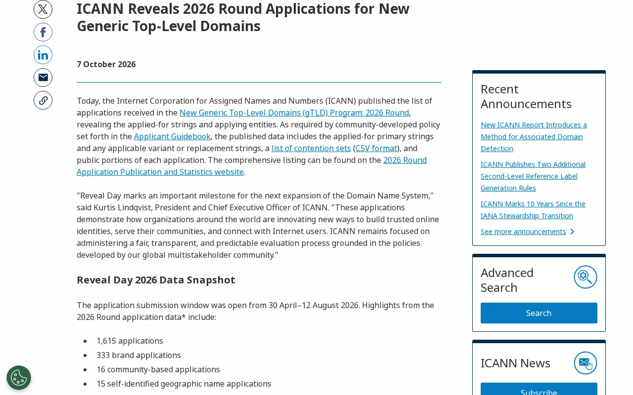 ICANN Announces 2026 Round of New Top-Level Domain Applications, Reshaping the Internet Naming Landscape