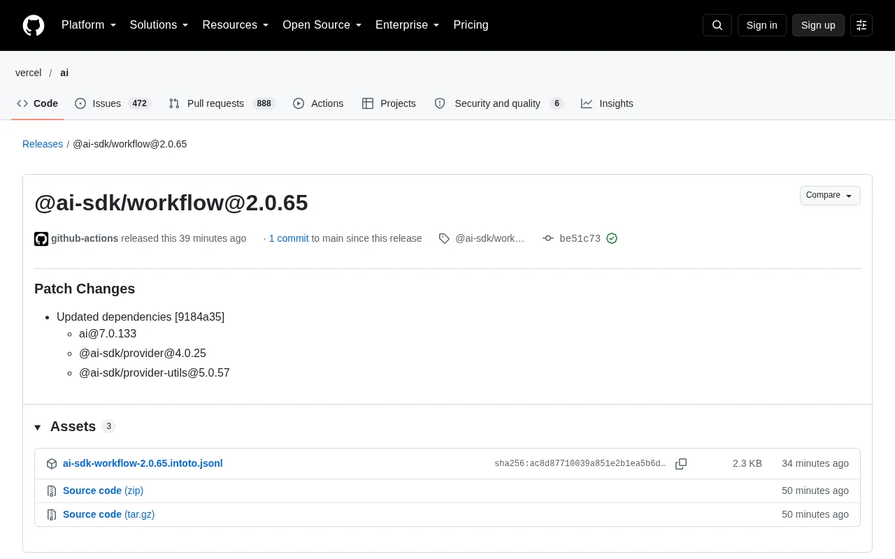 @ai-sdk/workflow 2.0.65 Released: A Patch Version with Dependency Sync Updates