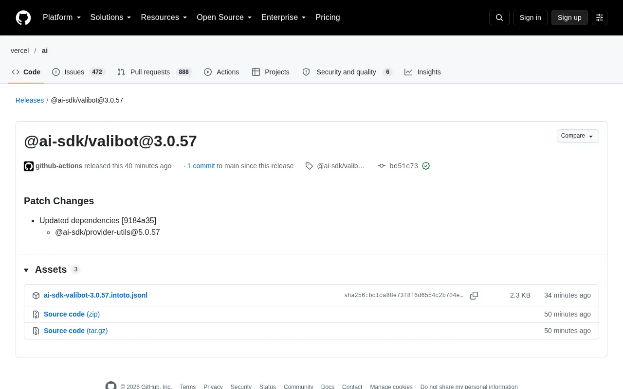 @ai-sdk/valibot 3.0.57 Released: A Minor Dependency Update