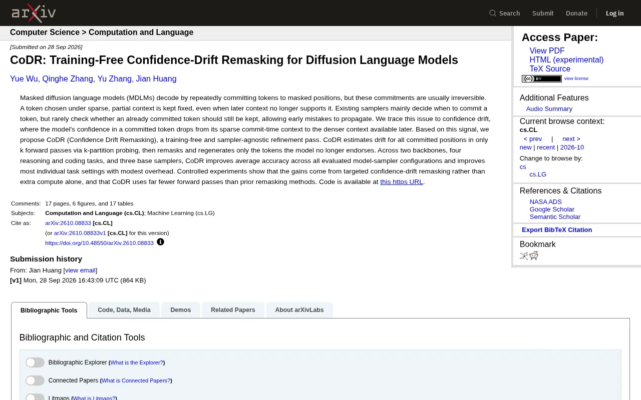 CoDR: Training-Free Confidence-Drift Remasking to Fix Early Errors in Diffusion Language Models