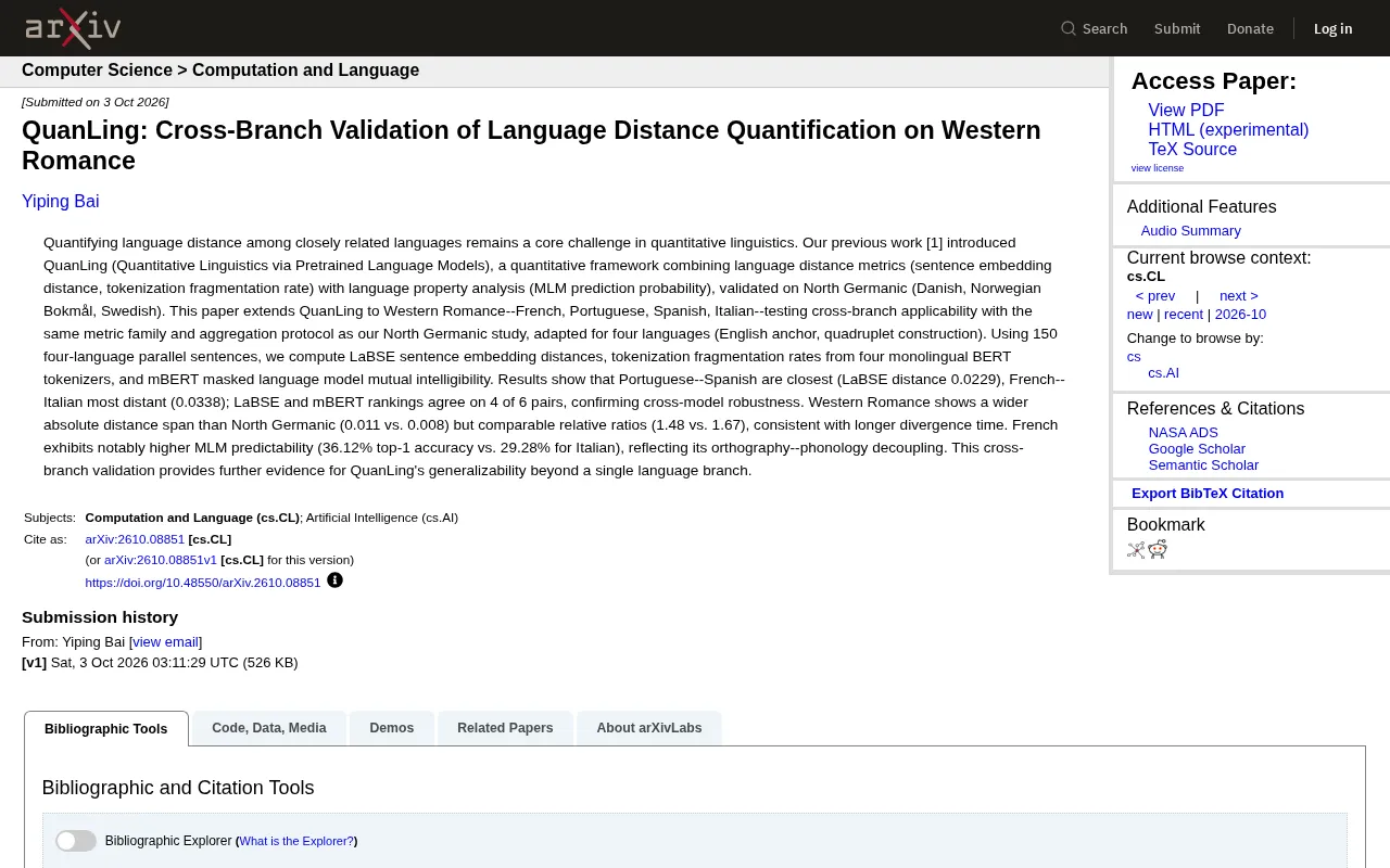 QuanLing Framework Cross-Branch Validation: Quantifying Linguistic Distance in the Western Romance Languages