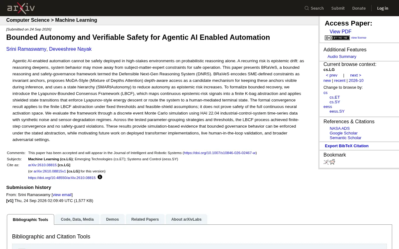 Bounded Autonomy and Verifiable Safety: The BRaVeS Governance Framework for Agentic AI in High-Stakes Scenarios