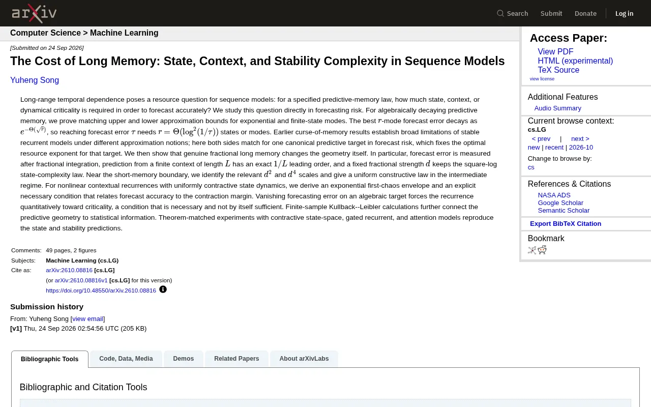 The Cost of Long-Range Memory: State, Context, and Stability Complexity in Sequential Models