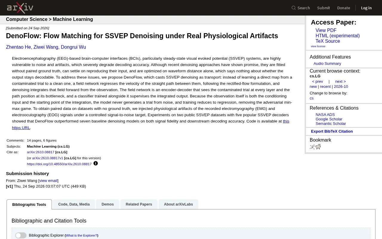 DenoFlow: Solving SSVEP EEG Denoising with Flow Matching