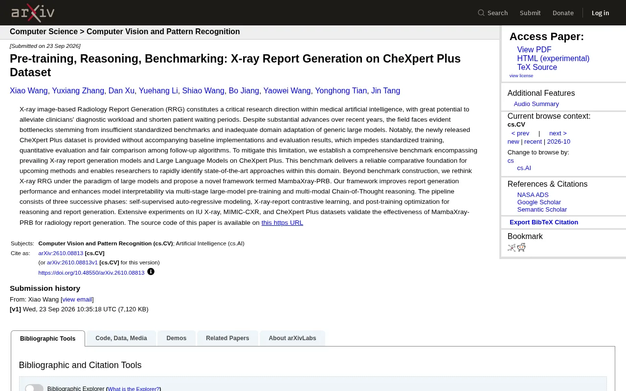 MambaXray-PRB: A New Benchmark for X-Ray Report Generation on CheXpert Plus