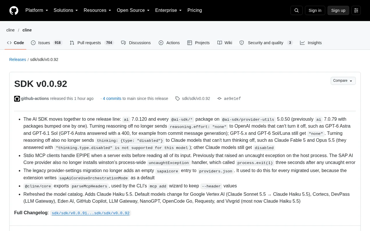 AI SDK v0.0.92 Update: Unified Versioning and Reasoning Control Fixes