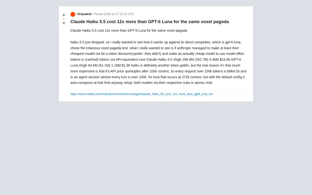 Real-World Test: Claude Haiku 5.5 Costs 12x More Than GPT-6 Luna