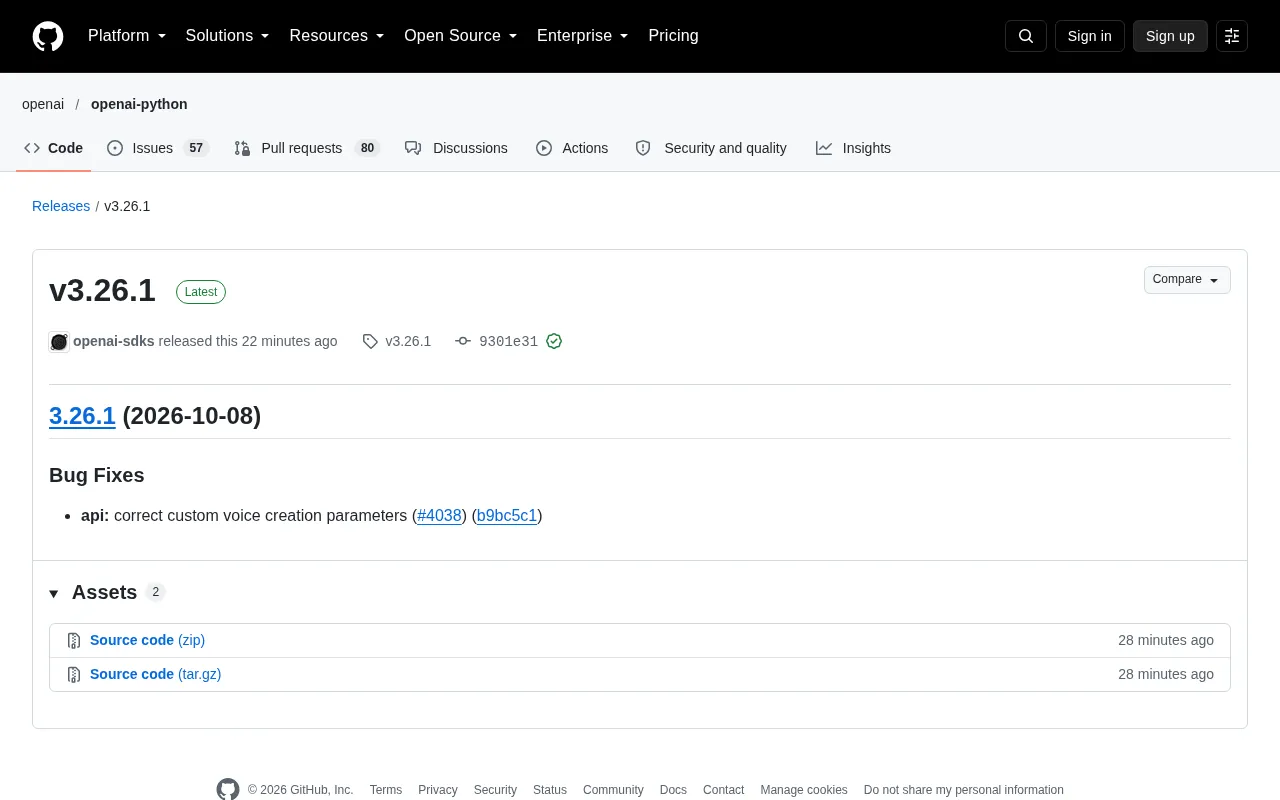 OpenAI SDK v3.26.1 Released: Fix for Custom Voice Creation Parameters