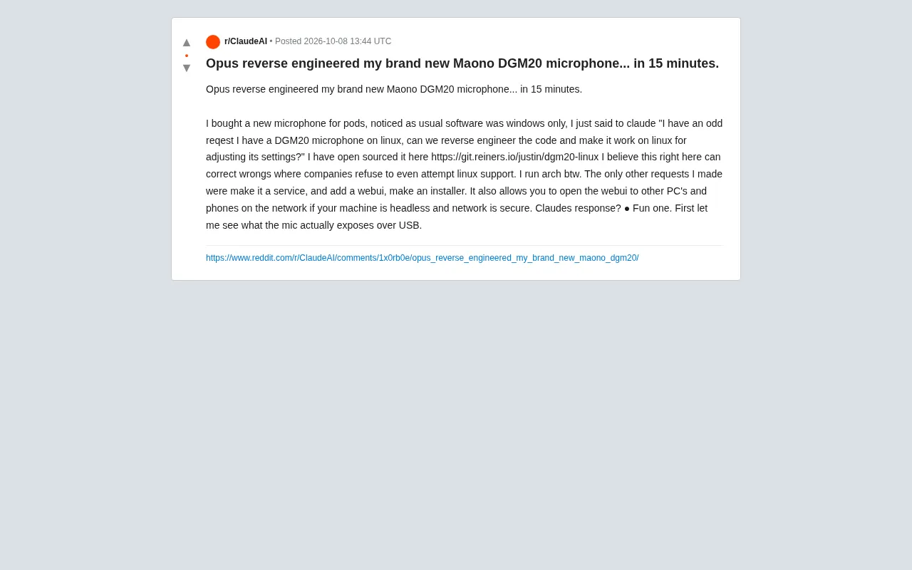 reddit source: Opus reverse engineered my brand new Maono DGM20 microphone