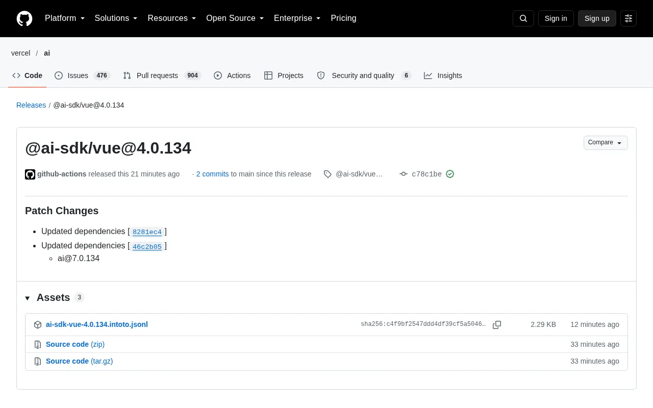 @ai-sdk/vue 4.0.134 Released: Incremental Update for the Vue AI SDK