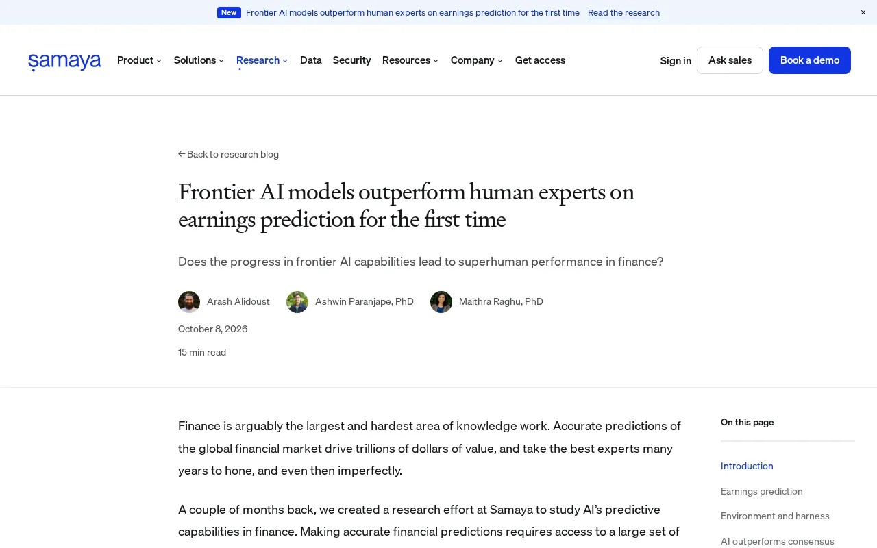 Frontier AI Models Outperform Analysts at Earnings Forecasting: A New Signal for Finance