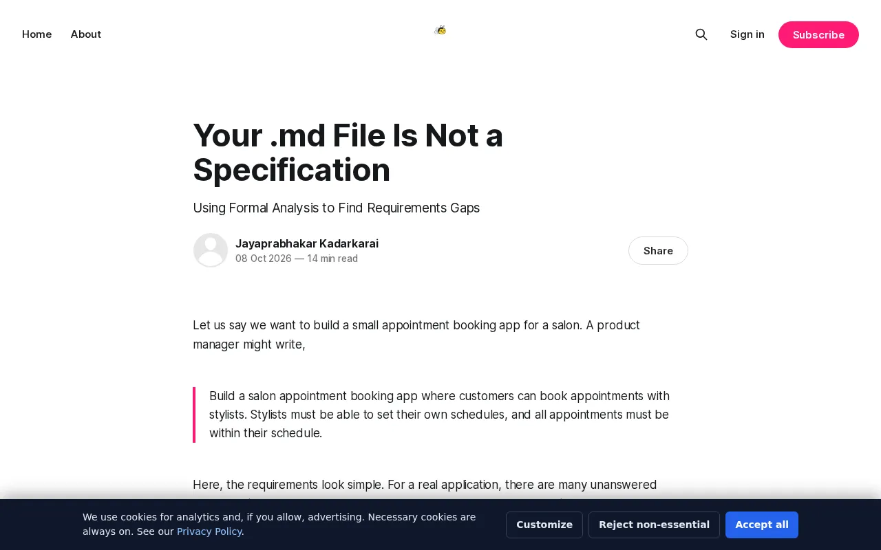 Markdown Files Are Not Specifications: Using Formal Analysis to Find Requirements Gaps