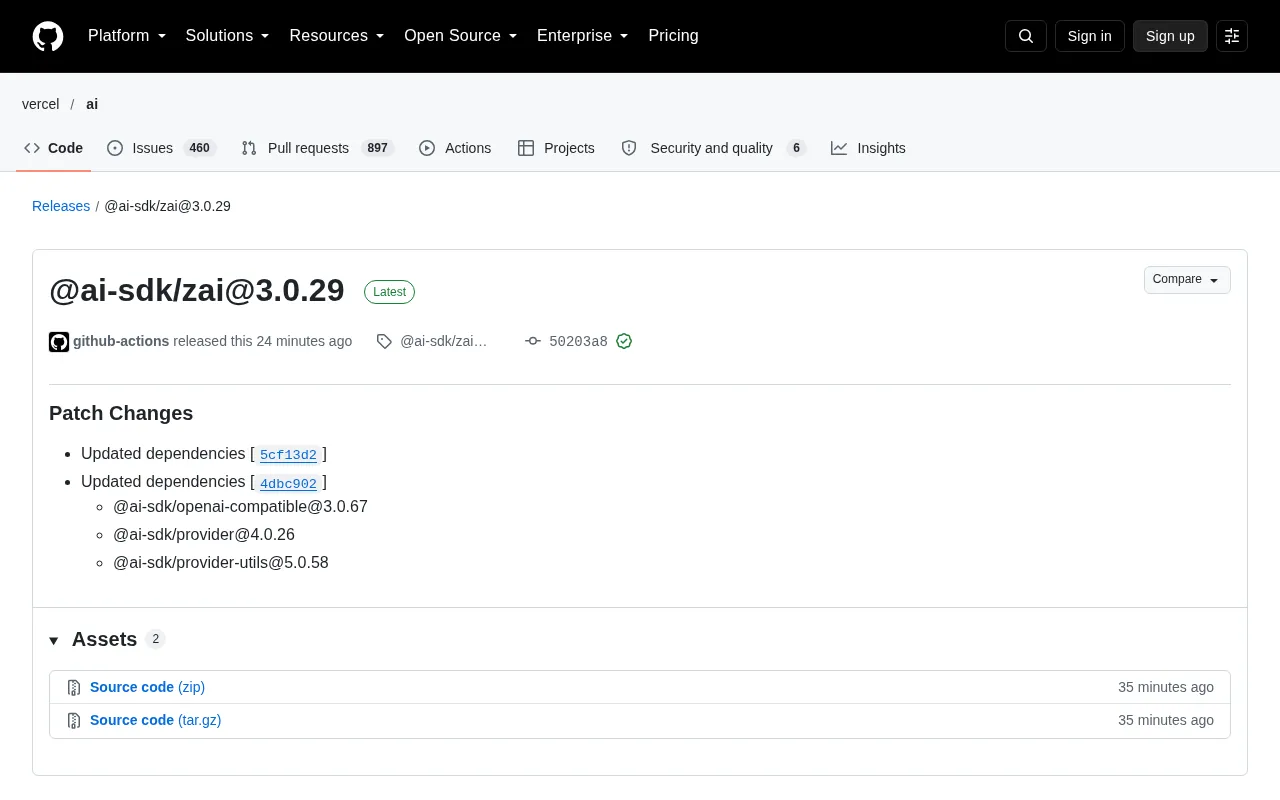 @ai-sdk/zai 3.0.29 Released: Dependency Updates and Patch Maintenance