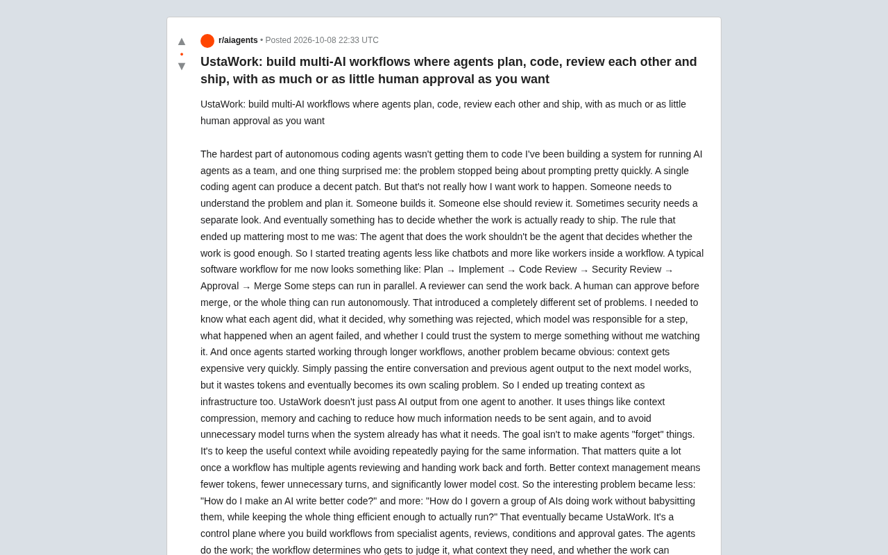 UstaWork:让多个AI智能体协作编码的工作流控制平面