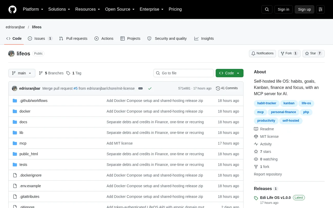 Edi Life OS: A Self-Hosted Life Dashboard That Connects to AI via MCP