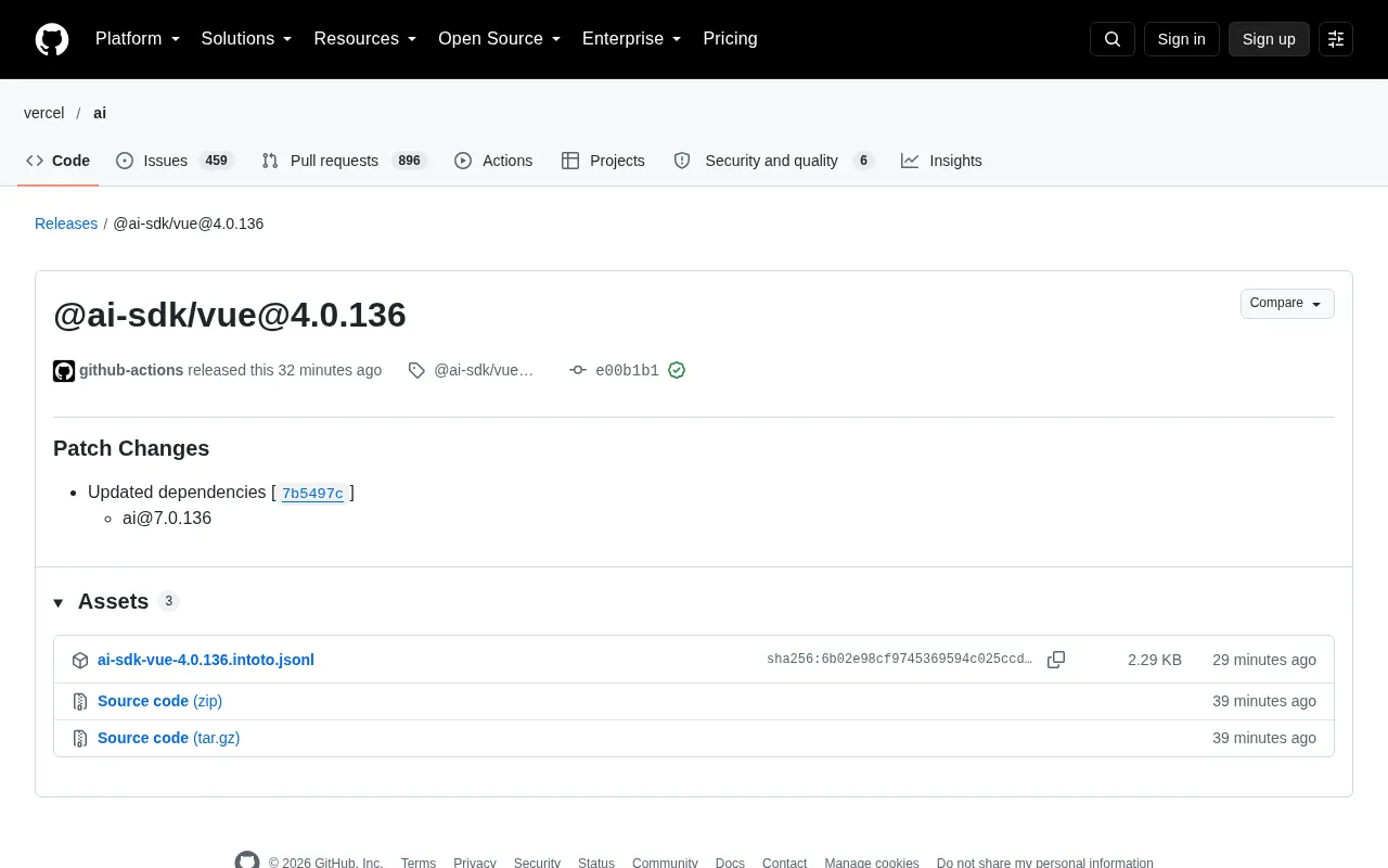 @ai-sdk/vue 4.0.136 Released: A Quick Look at the Vue Integration Update