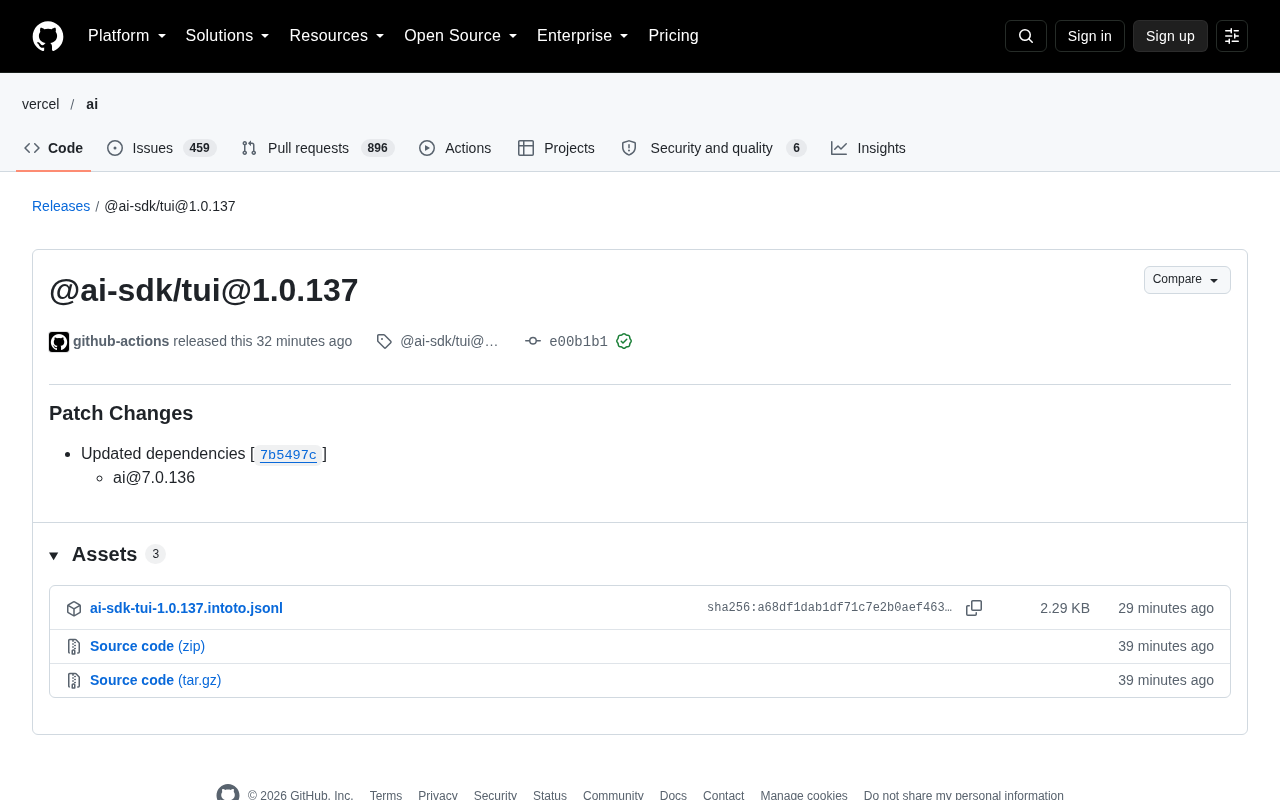 @ai-sdk/tui 1.0.137 Released: AI SDK Terminal UI Component Update