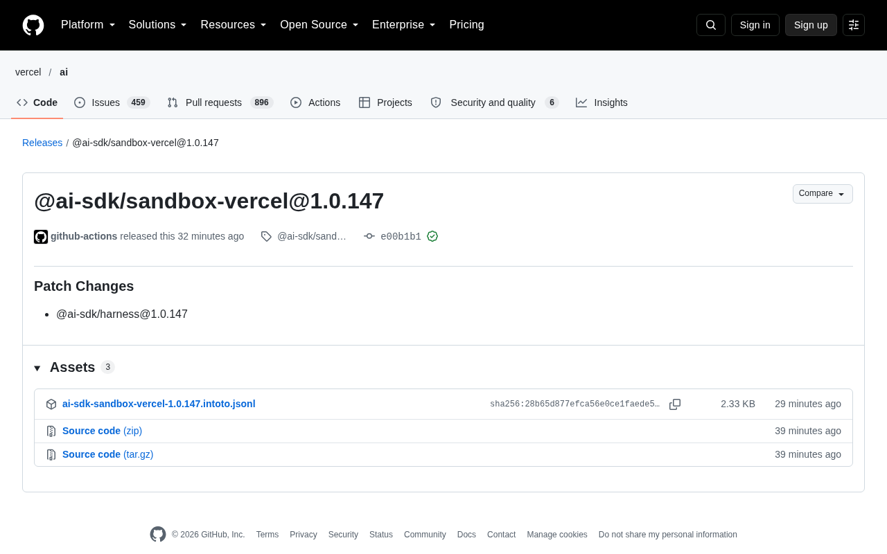 @ai-sdk/sandbox-vercel 1.0.147 发布说明