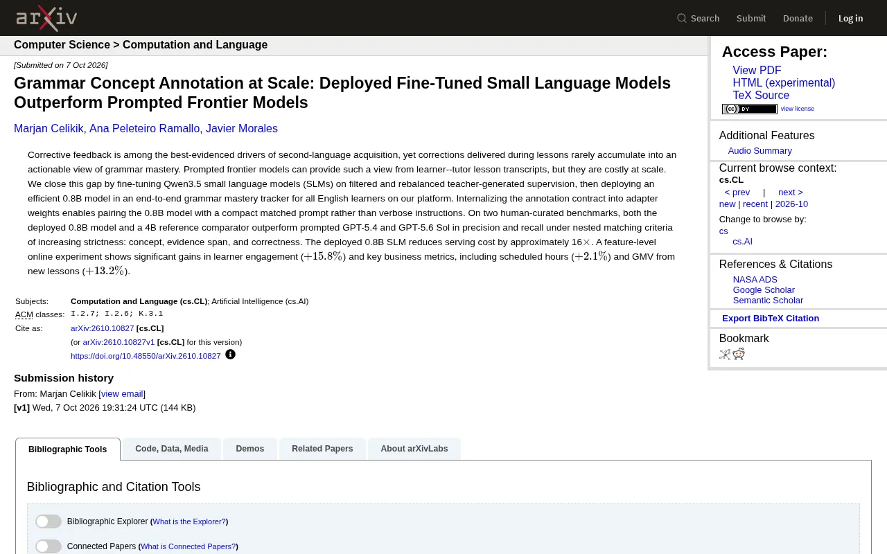 Small Model Strikes Back: Fine-tuned 0.8B SLM Outperforms GPT-5.4 on Grammar Annotation